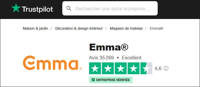 Avis des clients Emma sur Trustpilot en 2022