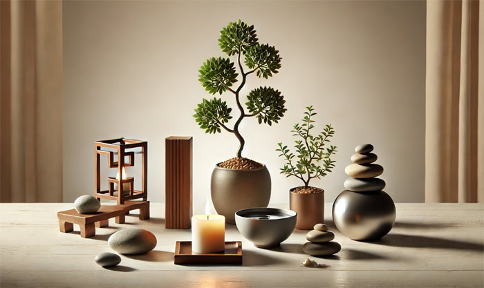 Voici une présentation d'objets représentant les éléments du Feng Shui