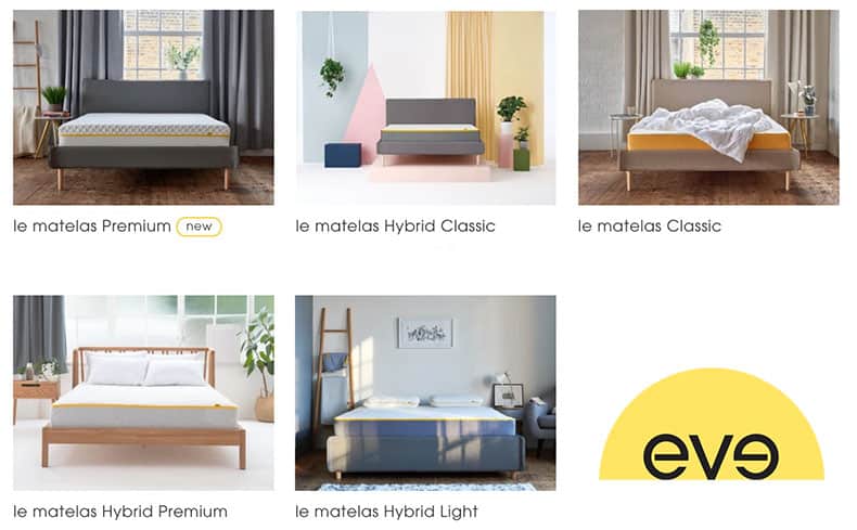 Gammes des matelas Eve