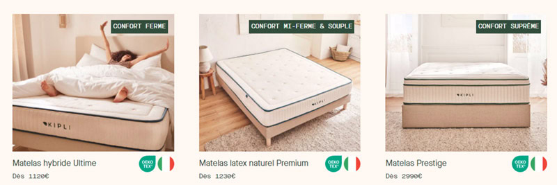 Les matelas Kipli, fabriqués en Italie